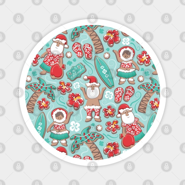 Mele Kalikimaka Hawaiian Christmas gingerbread cookies // pattern // aqua background Magnet by SelmaCardoso